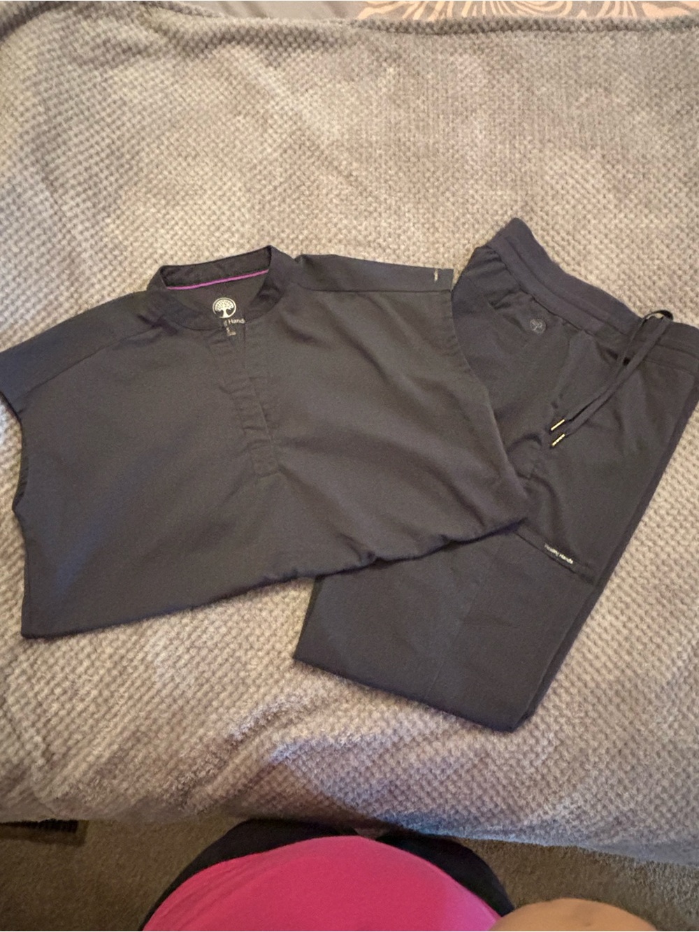 healing hands Black Nurse Scrub Top and Pants Set